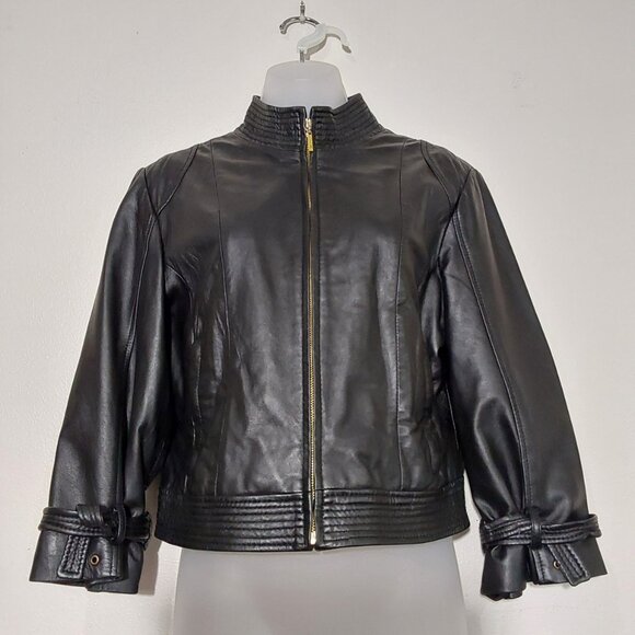 Vintage Arden B Leather Moto Cropped Jacket - Good Condition - Large - Picture 2 of 9